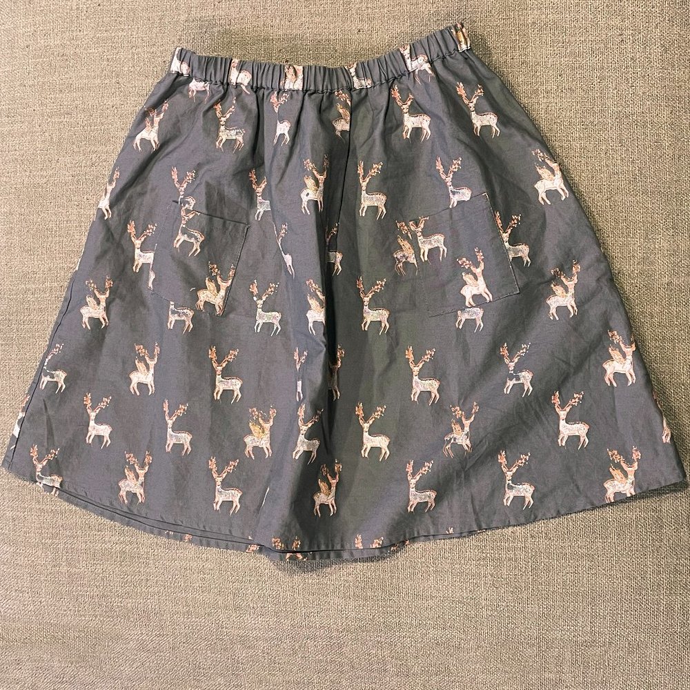 Moon et Miel PARIS girl's Holiday skirt with reindeer motif & metallic details